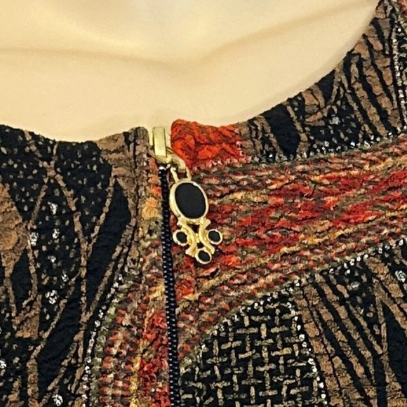 Joseph Ribkoff Abstract Sparkle Jacket Top Sz M Zip Stretch Colorblock - Picture 6 of 7